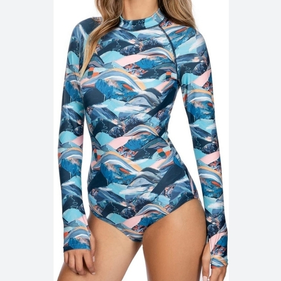 Axesea printed long sleeve rashguard swimsuit - Picture 1 of 10